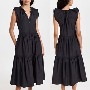 BROCHU WALKER Size XS Santorini Midi Dress Washed Black Lightweight Poplin